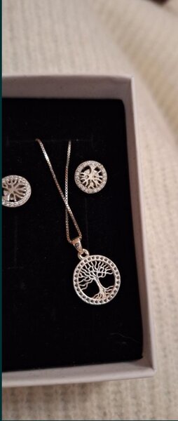 Vand set din argint, nou, Pomul vietii, medalion, lant, cercei