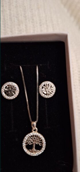 Vand set din argint, nou, Pomul vietii, medalion, lant, cercei