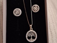 Vand set din argint, nou, Pomul vietii, medalion, lant, cercei